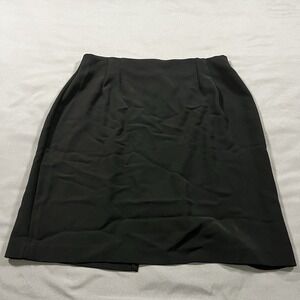 Vintage Women's Savion Black Mid-length Skirt Size 12 Pleated Zip Up Back Slit